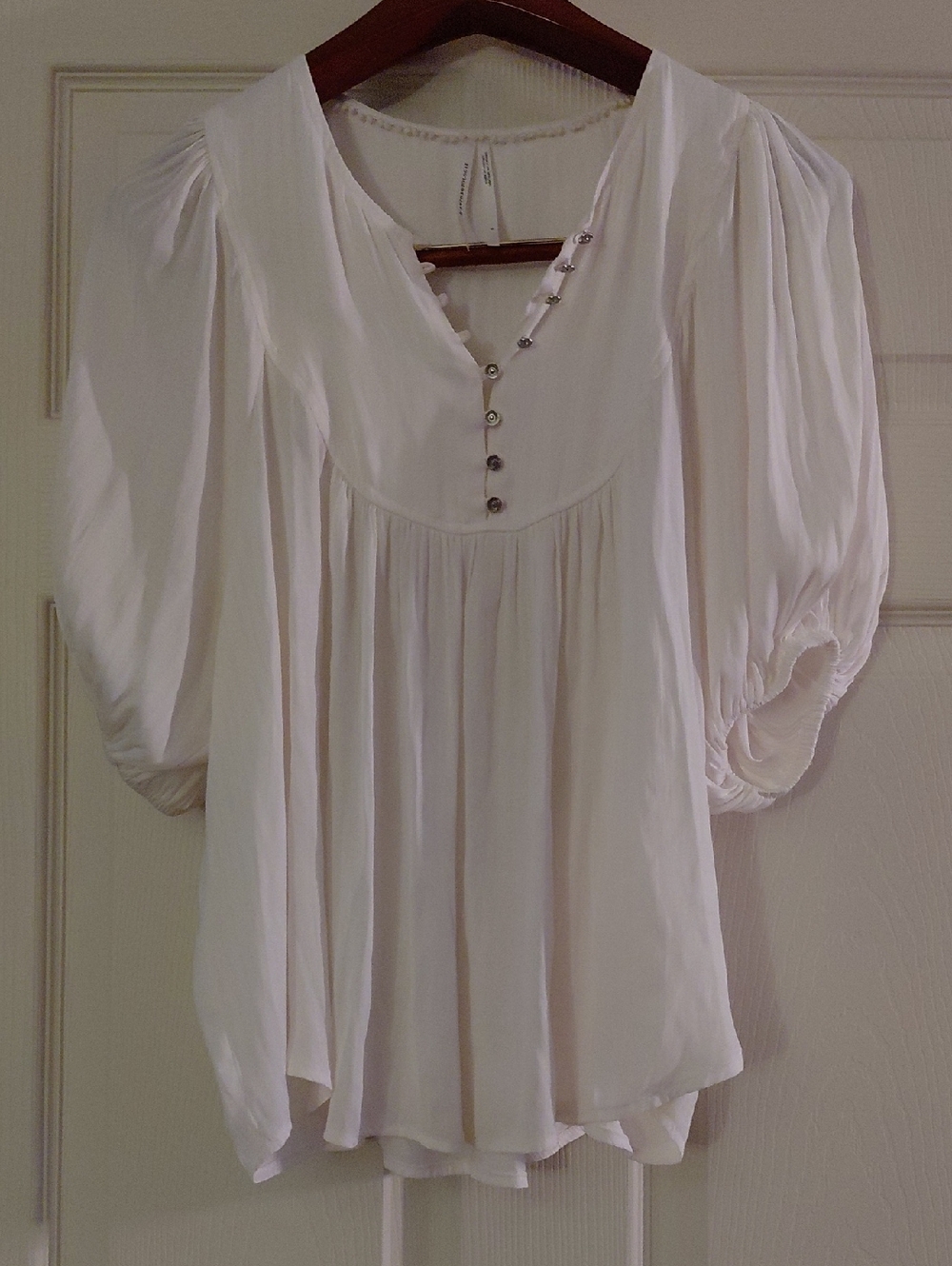Anthropologie Cream Puff-Sleeve Button Blouse